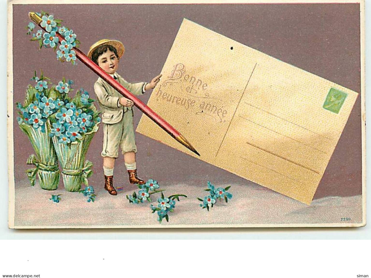 N°6331 - Carte Gaufrée - Bonne Et Heureuse Année - Enfant Avec Une Carte Postale - Año Nuevo
