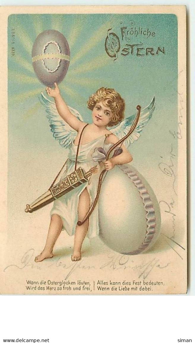 N°6383 - Fröhliche Ostern - Angelot Appuyé Sur Un Oeuf - Pâques