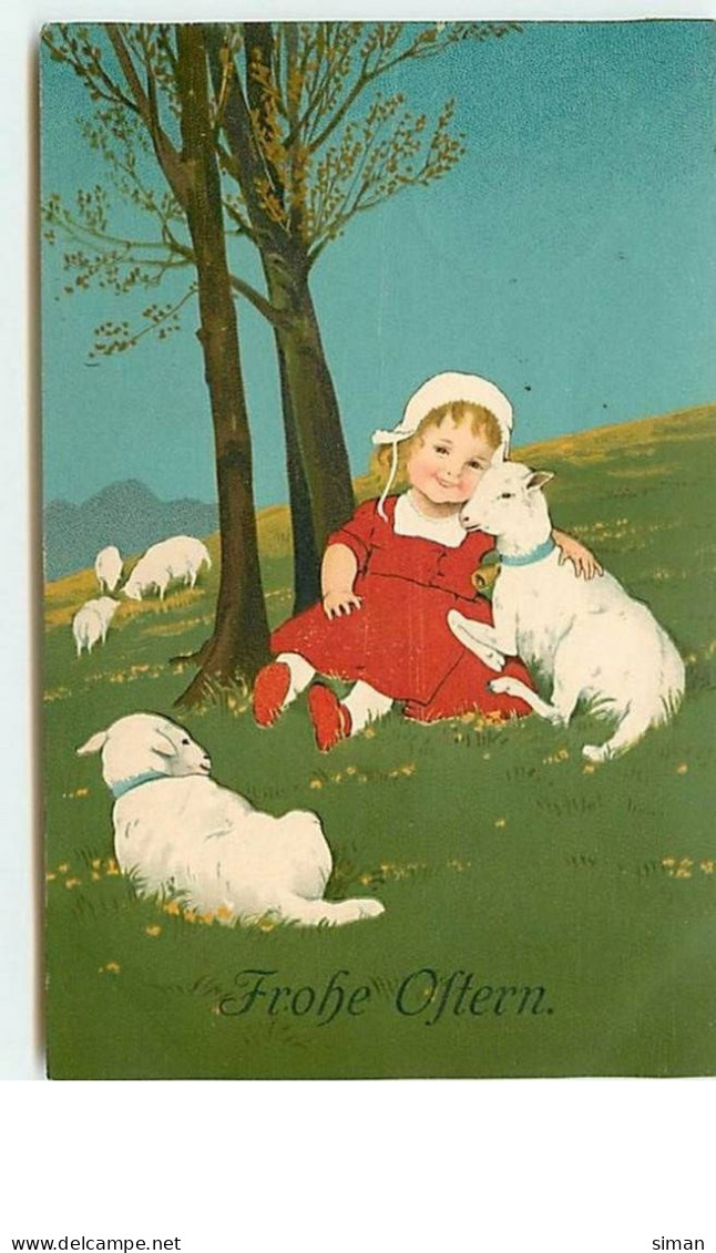 N°7486 - Carte Fantaisie - Marie Flatscher - Frohe Ostern - Fillette Avec Des Moutons - Pâques