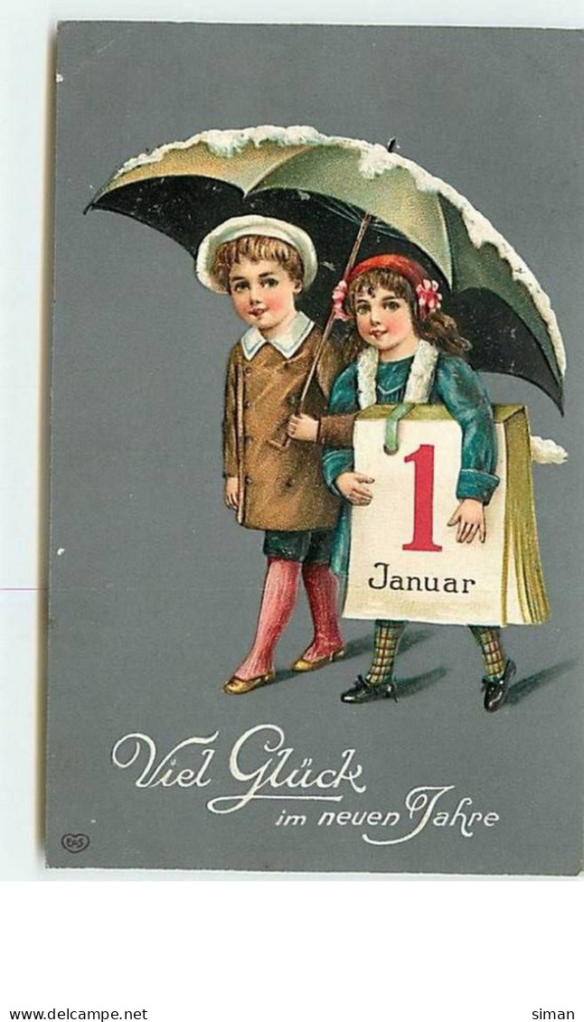 N°8486 - Carte Fantaisie Gaufrée - 4 Januar - Enfants Sous Un Parapluie - Año Nuevo