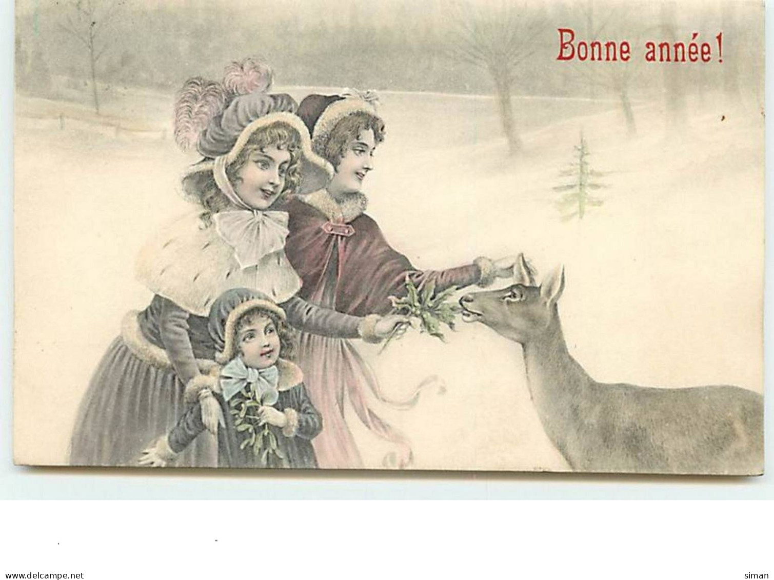 N°11586 - Carte Fantaisie - Bonne Année - Femme Et Biche - Año Nuevo