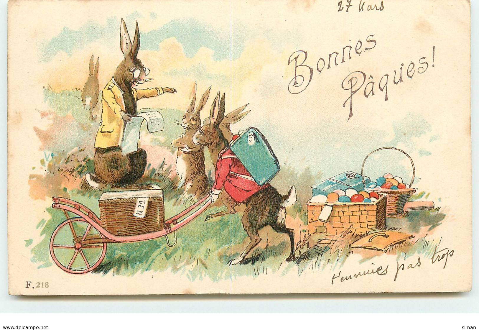 N°17185 - Bonnes Pâques - Lièvres Partant Pour La Distribution Des Oeufs - Pascua