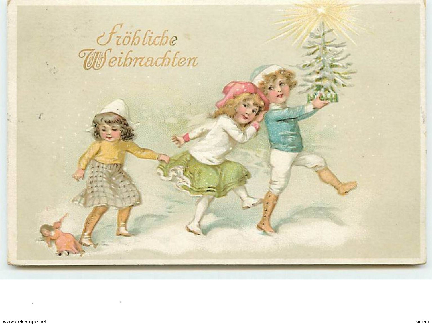 N°8436 - Carte Fantaisie Gaufrée - Fröhliche Weihnachten - Enfants Avec Un Sapin - Otros & Sin Clasificación