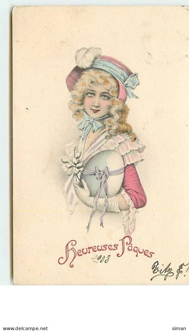 N°11588 - Carte Fantaisie - Heureuses Pâques - Fillette Avec Un Oeuf - Pâques