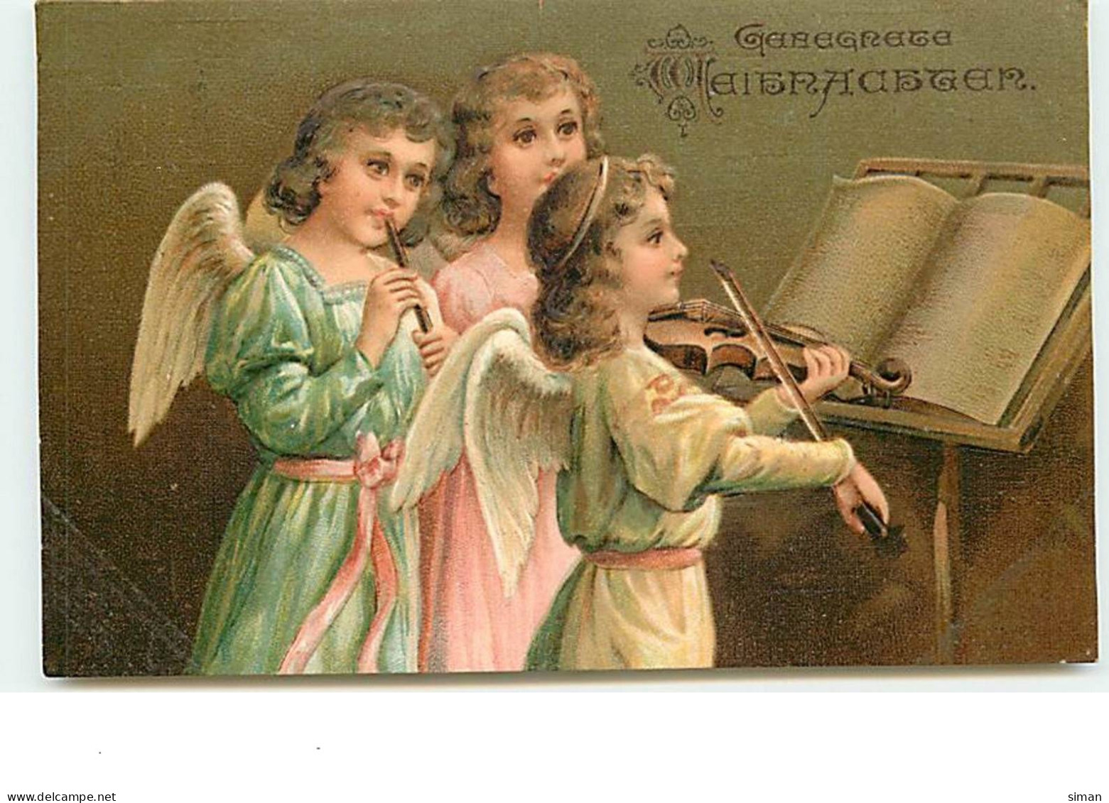 N°13688 - Carte Fantaisie Gaufrée - Gesegnete Weihnachten - Anges Jouant Du Violon - Otros & Sin Clasificación