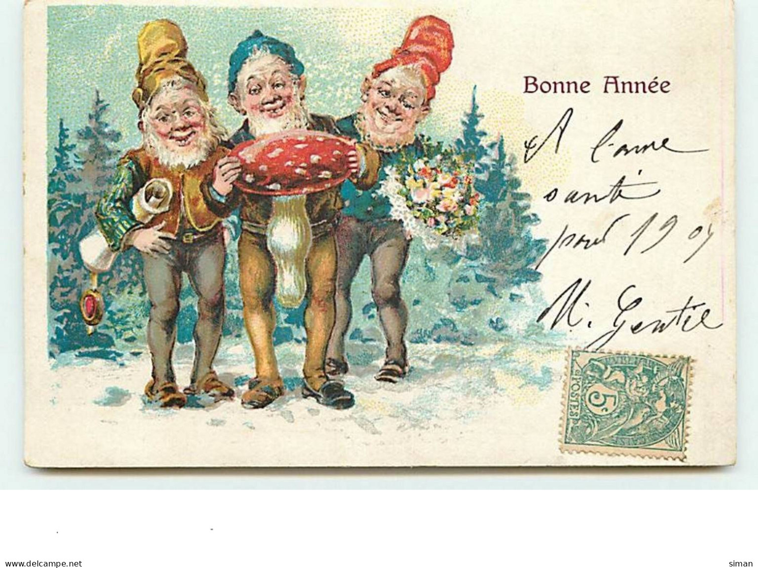 N°11538 - Carte Fantaisie - Bonne Année - Lutins, Nains Avec Un Champignon - New Year