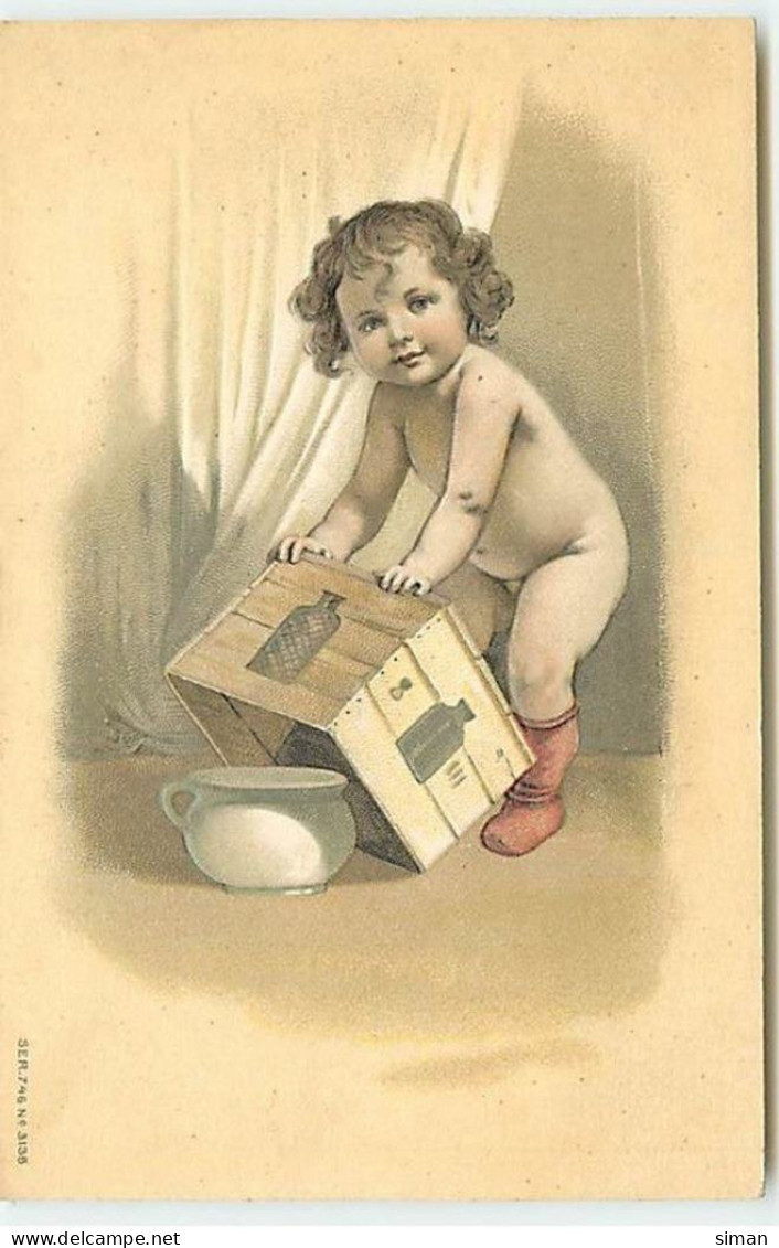 N°13739 - Carte Gaufrée - Bébé Cachant Un Pot De Chambre Sous Une Caisse - Bébés