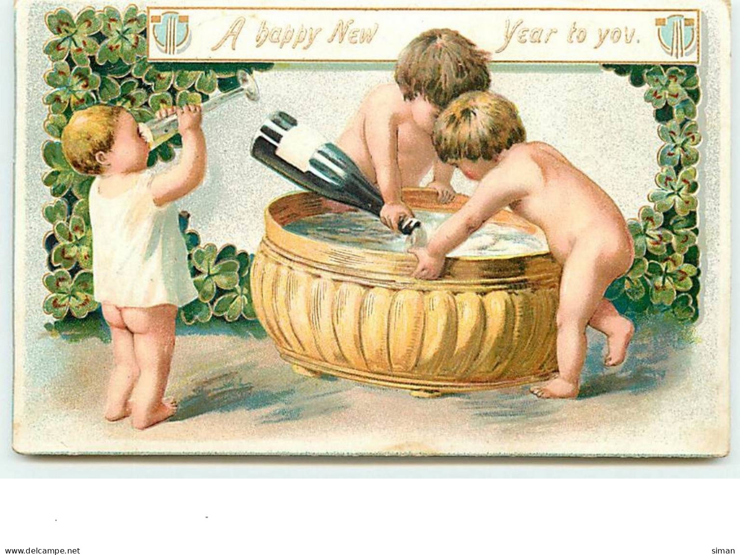 N°6339 - Carte Gaufrée - A Happy New Year To You - Enfants Buvant Du Champagne - New Year