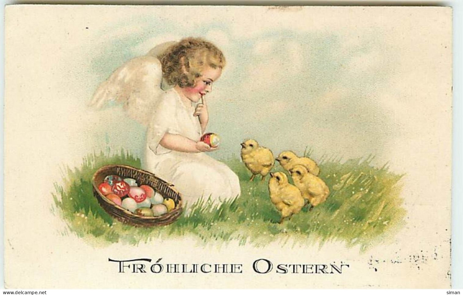 N°8491 - Carte Fantaisie - Frohliche Ostern - Ange Et Poussin - Pâques