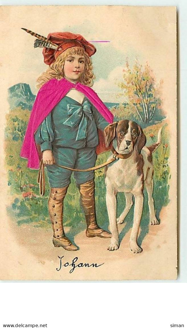 N°10641 - Carte Fantaisie Gaufrée -  Fillette Avec Son Chien  (cap En Tissu) - Autres & Non Classés