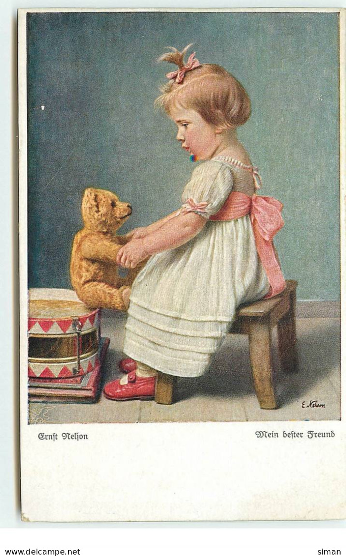 N°17191 - Ernst Nelson - Fillette Jouant Avec Un Ours En Peluche - Teddy Bear - Autres & Non Classés