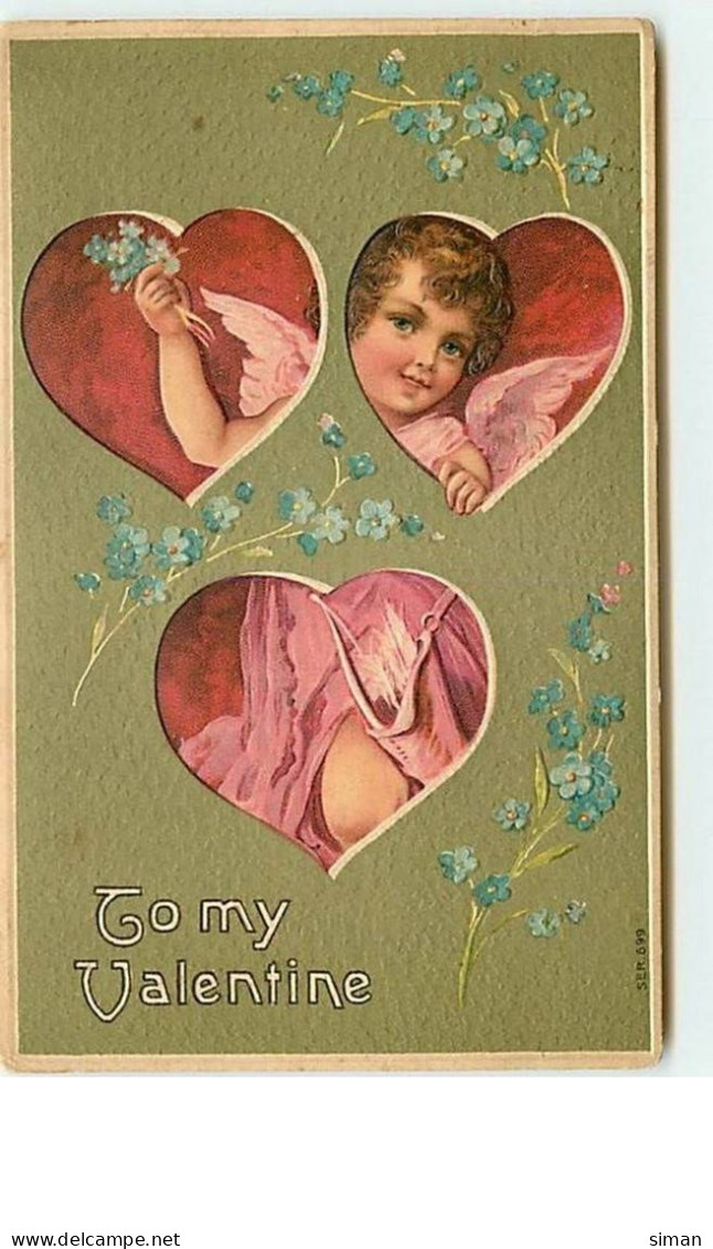 N°8441 - Carte Fantaisie Gaufrée - To My Valentine - Angelots Dans Des Coeurs - Saint-Valentin