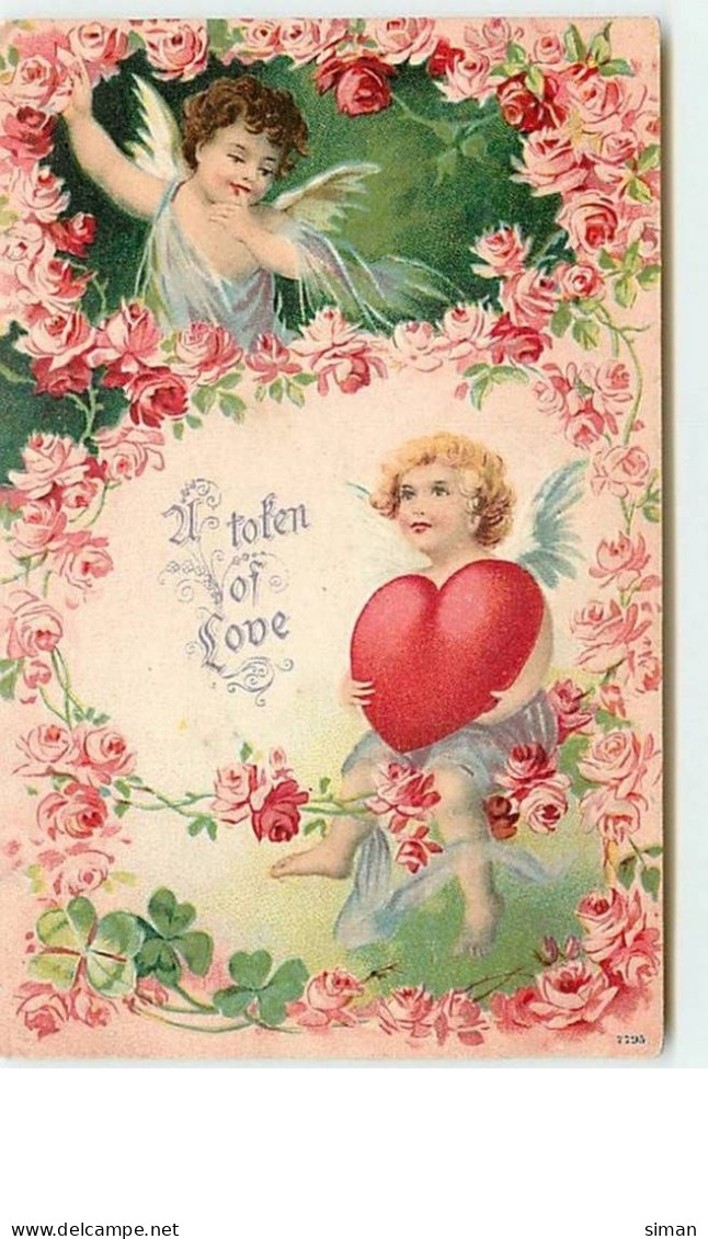 N°8443 - Carte Fantaisie Gaufrée - Angelots Et Coeur - Valentinstag