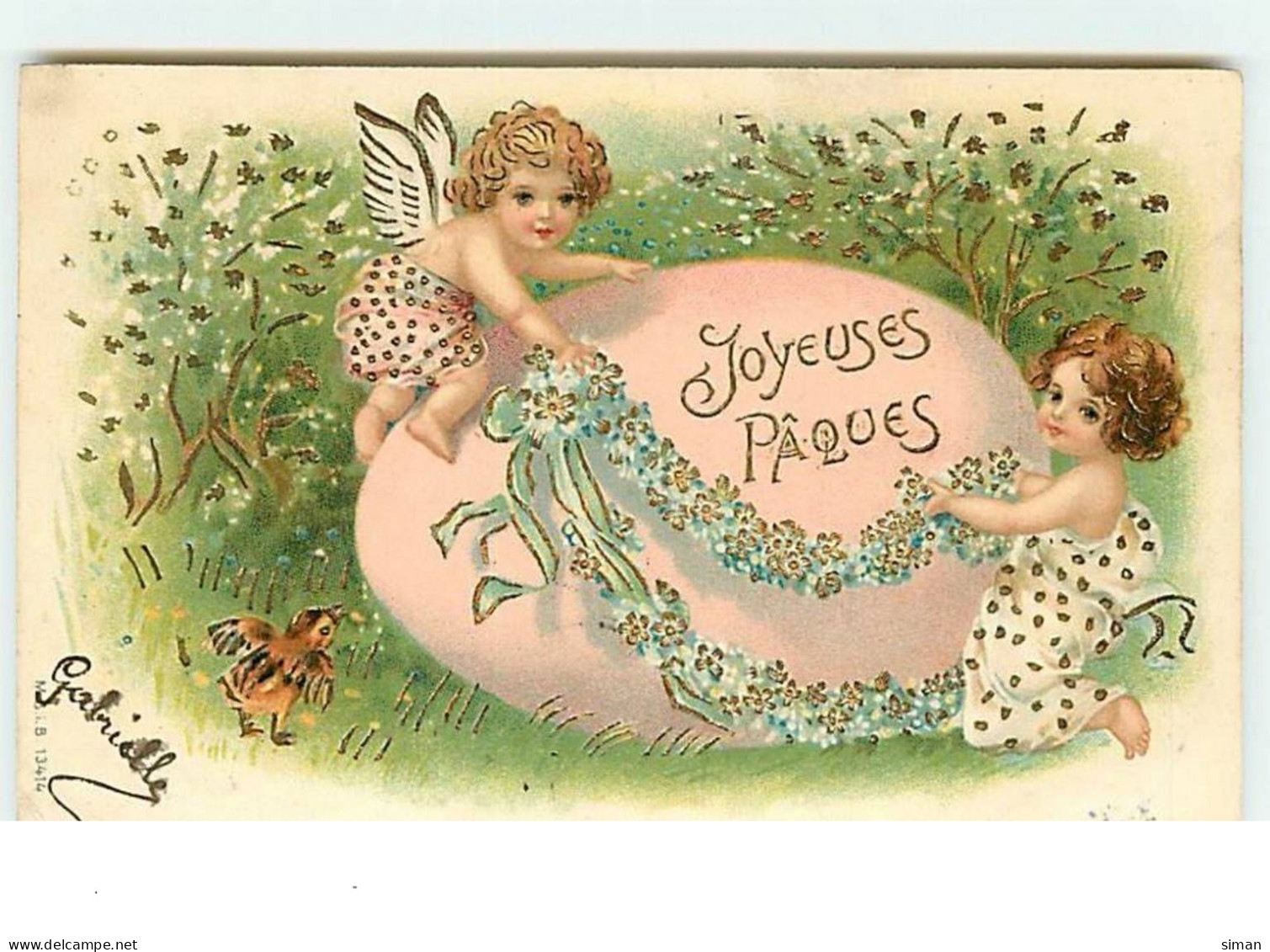 N°8447 - Carte Fantaisie Gaufrée - Joyeuses Pâques - Angelots Décorant Un Oeuf - Pâques