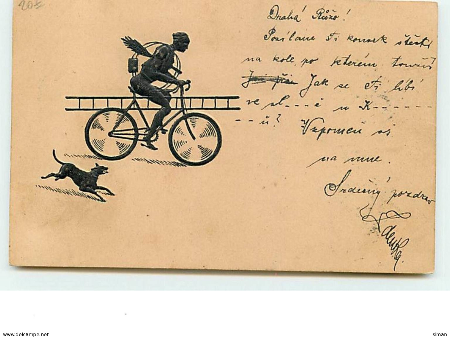 N°11598 - Carte Fantaisie Gaufrée - Ramoneur En Vélo - Chien - Andere & Zonder Classificatie