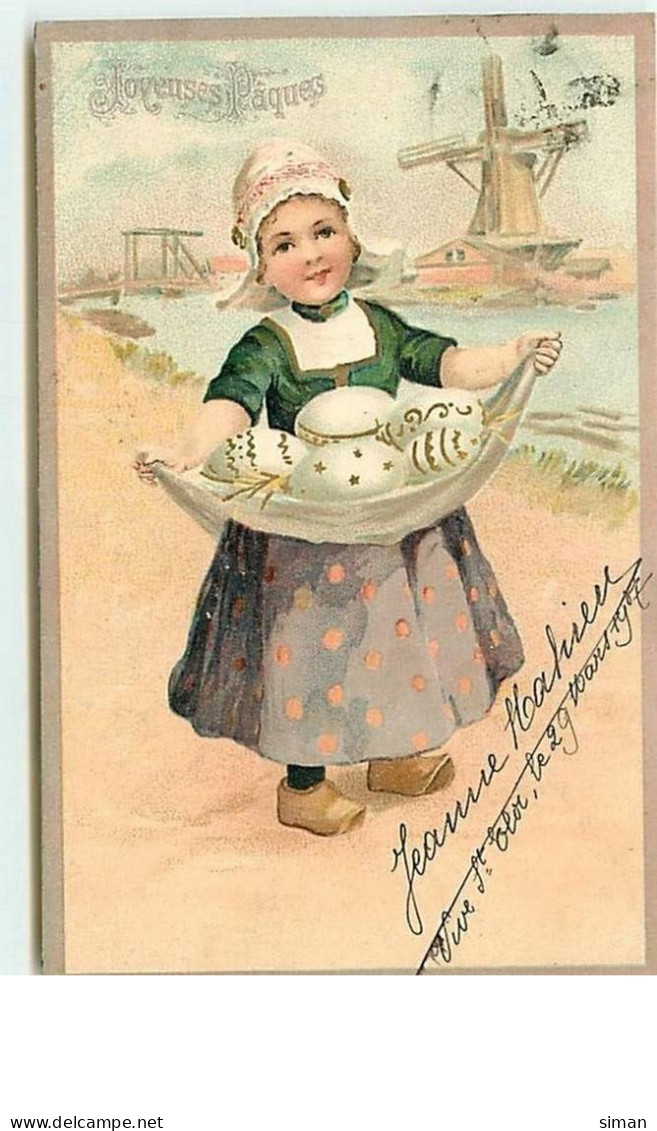 N°2778 - Carte Gaufrée - Joyeuses Pâques - Fillette Hollandaise Avec Des Oeufs Dans Son Tablier - Pâques