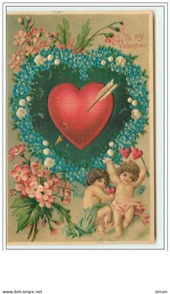 N°2780 - Carte Gaufrée - To My Valentine - Angelots Et Coeur - San Valentino