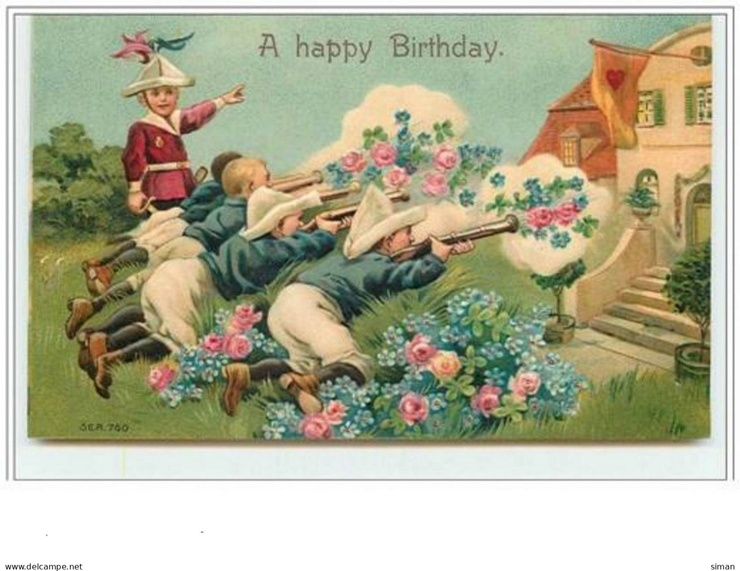 N°2799 - Carte Gaufrée - A Happy Birthday - Enfants Tirant Des Fleurs - Birthday