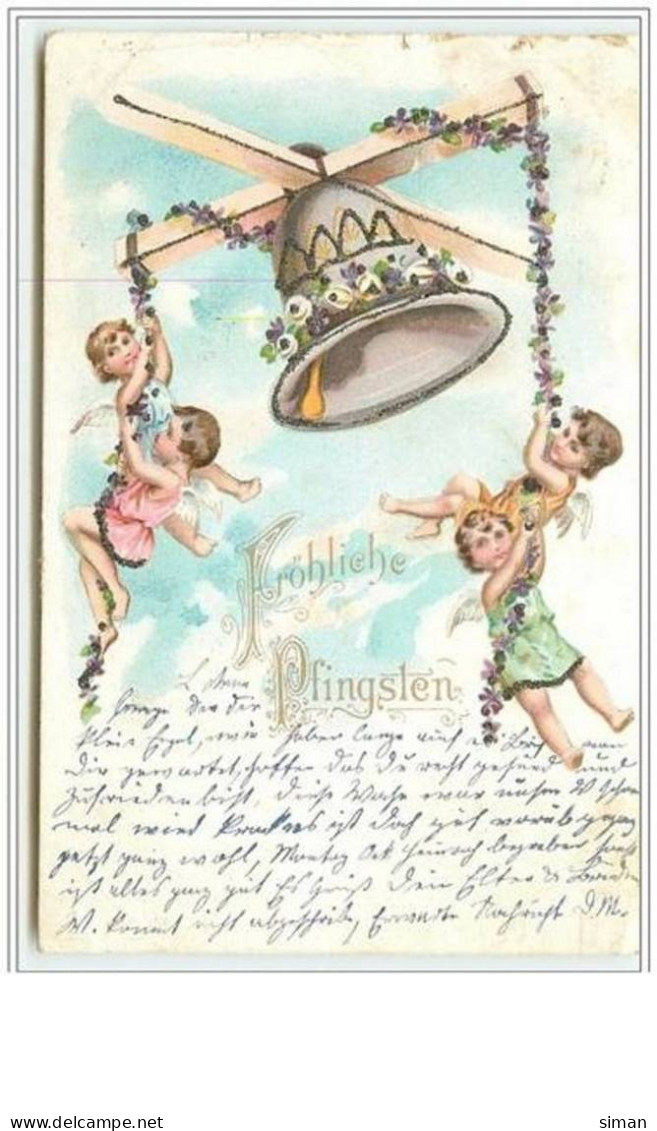 N°2850 - Fröhliche Pfingsten - Angelots Sonnant Une Cloche - Strasses - Angels