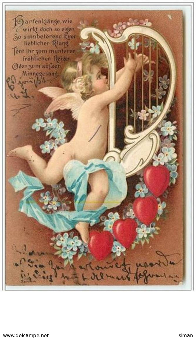 N°2940 - Carte Gaufrée - Angelot Avec Une Lyre N°1 - Angels