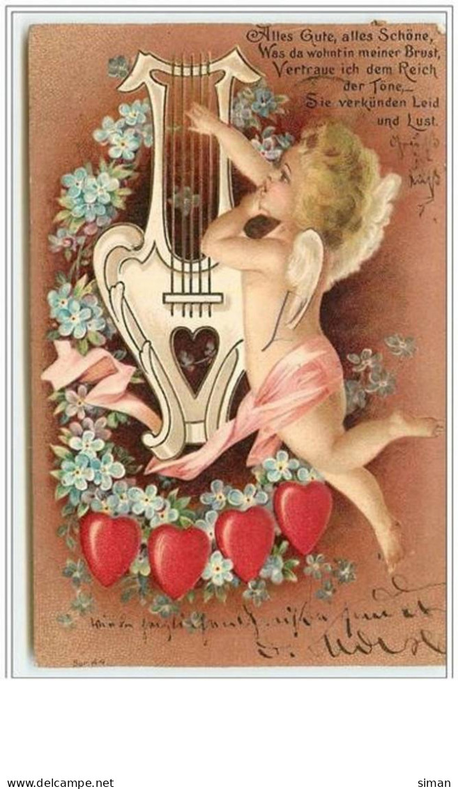 N°2941 - Carte Gaufrée - Angelot Avec Une Lyre N°2 - Engel