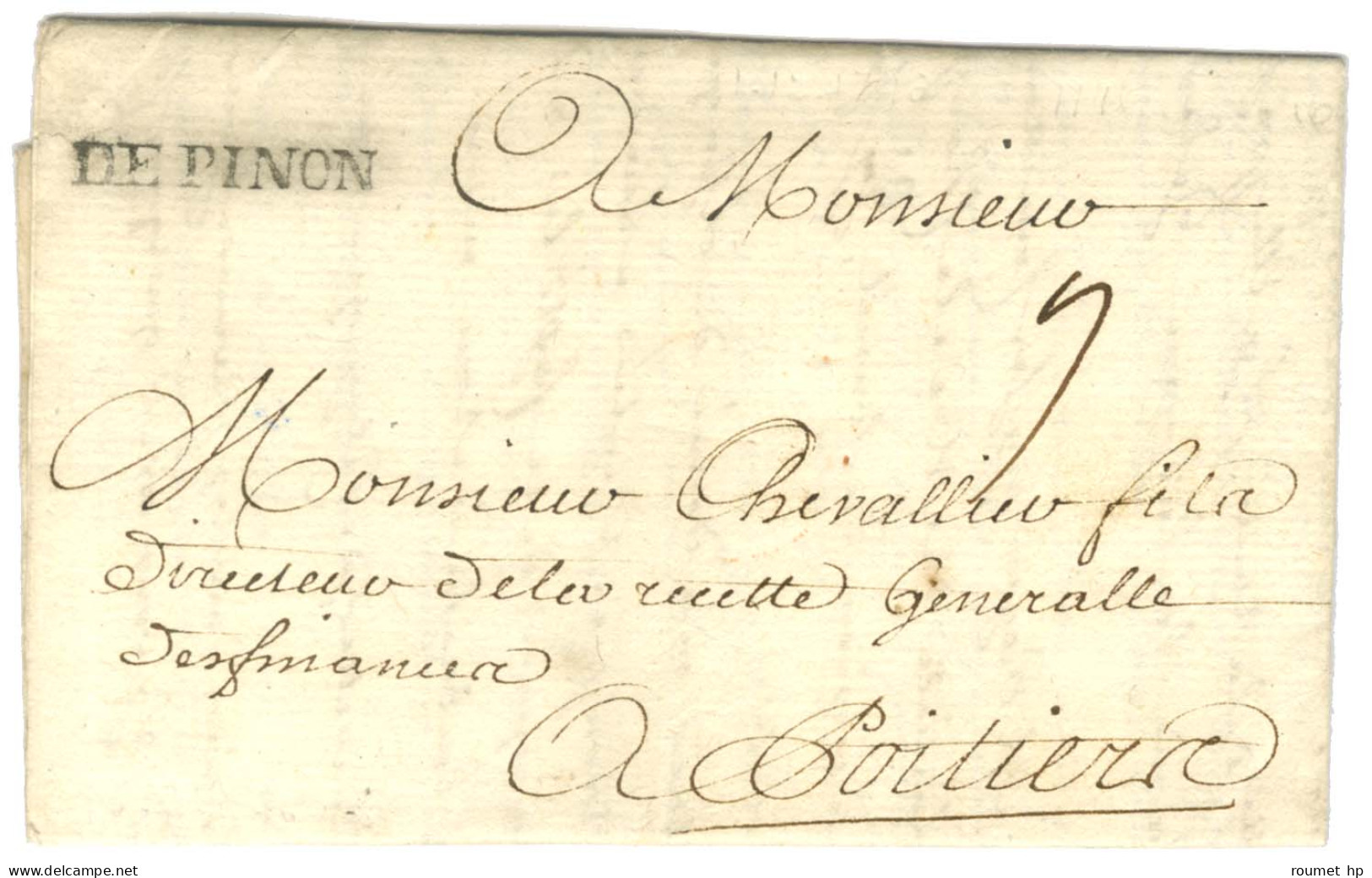 DE PINON (L N° 1) Sur Lettre Avec Texte Daté 1746 Pour Poitiers. - SUP. - Autres & Non Classés