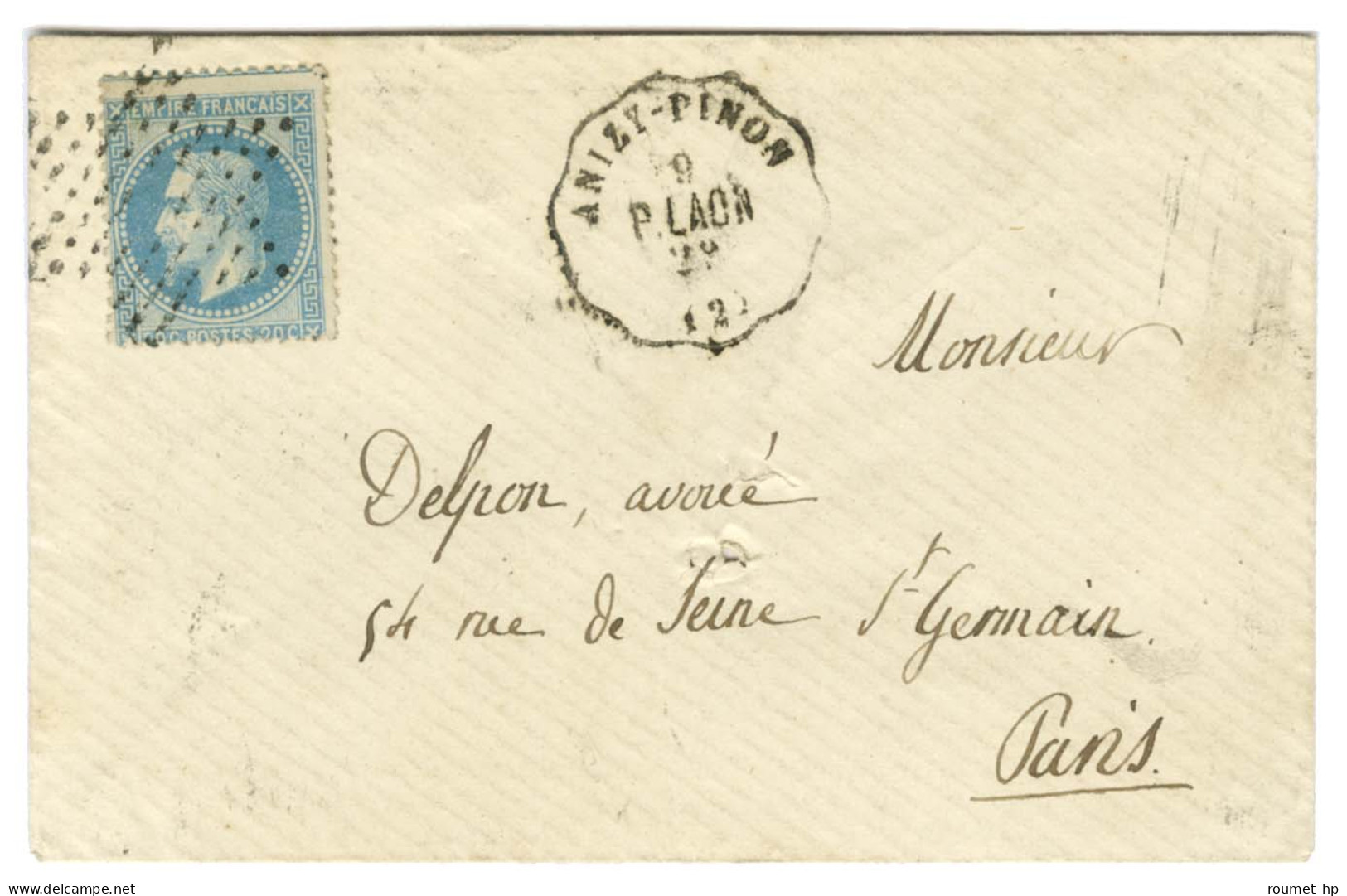 Etoile / N° 29 Conv. Stat. ANIZY-PINON / P.LAON (2) Sur Lettre Pour Paris. 1868. - TB / SUP. - Sonstige & Ohne Zuordnung
