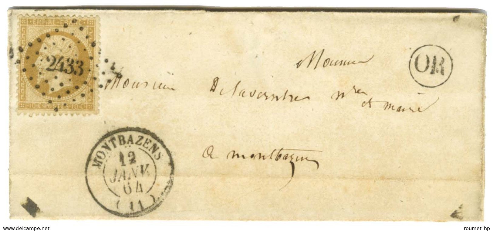 PC Du GC 2433 / N° 21 Càd T 15 MONTBAZENS (11) Sur Lettre Adressée Localement. 1864. - TB / SUP. - Sonstige & Ohne Zuordnung