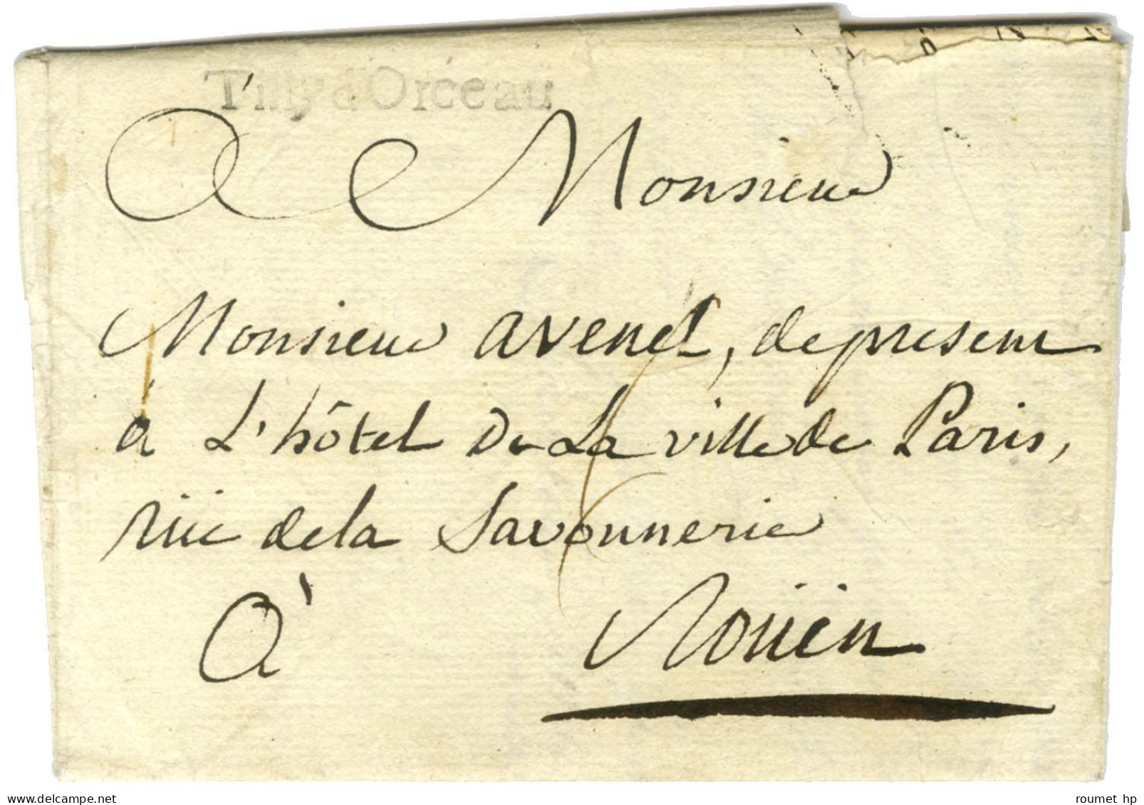 TILLY D'ORCEAU (L N° 2) Sur Lettre Avec Texte Daté Du 25 Juillet 1786 Pour Rouen. - TB / SUP. - R. - Other & Unclassified