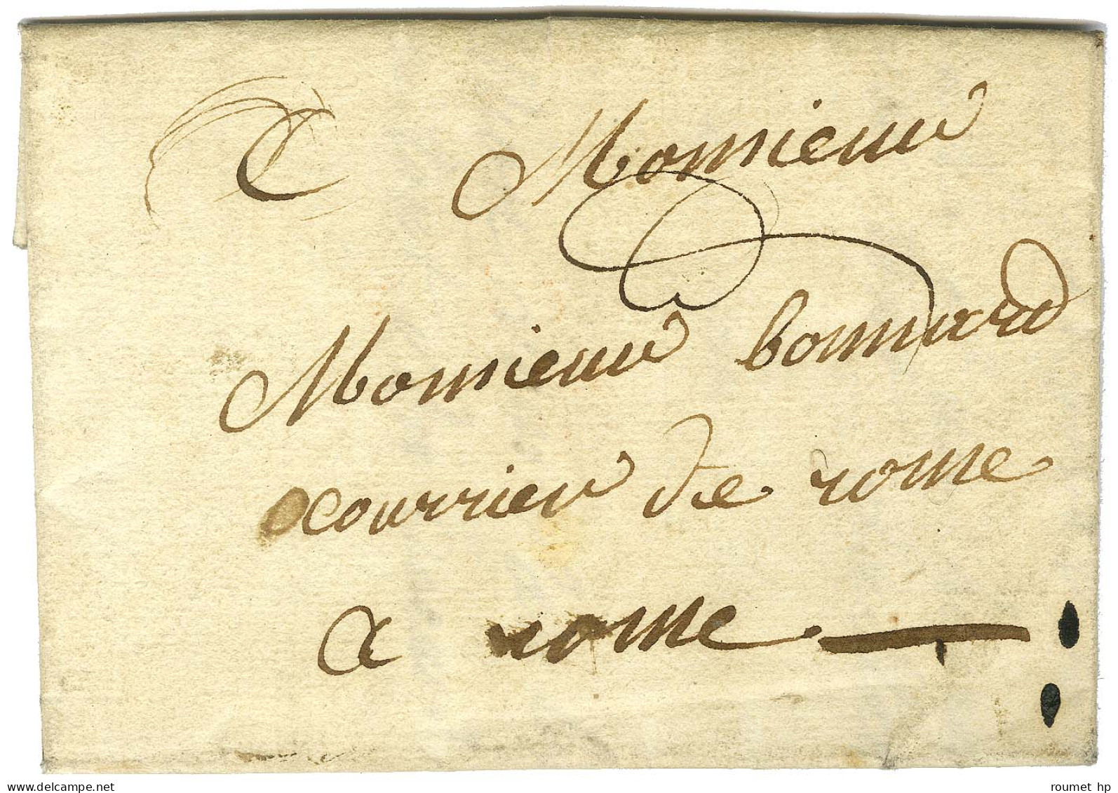 Lettre Avec Texte Daté De Lyon Le 4 Février 1780 Adressée En Franchise à Monsieur Bonnard, Courrier De Rome à Rome. - TB - Frankobriefe
