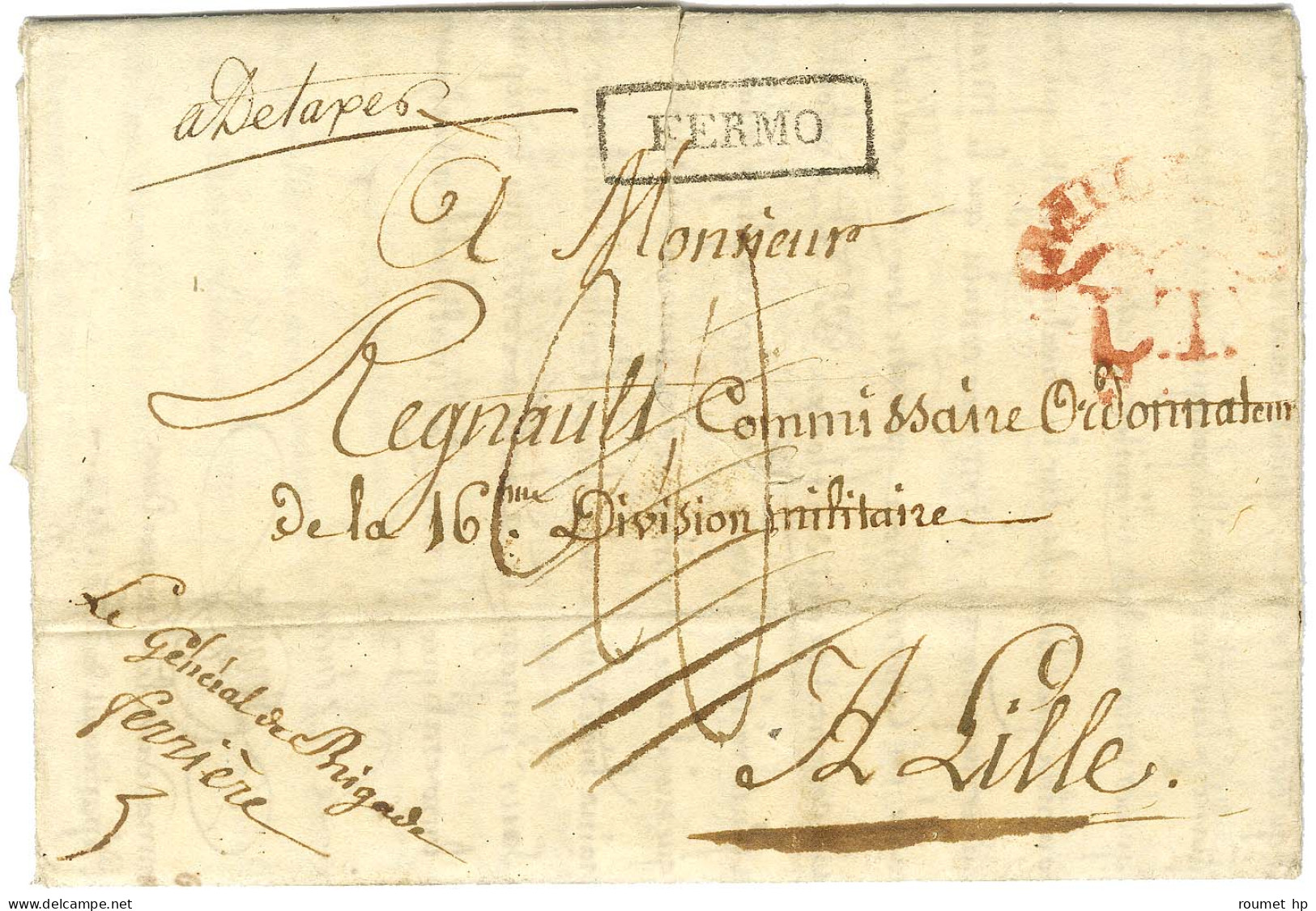 Marque Postale Encadrée FERMO Sur Lettre De L'Armée D'Italie Avec Texte Daté Du 21 Mars 1811 Pour Lille. Au Recto, Contr - Frankobriefe