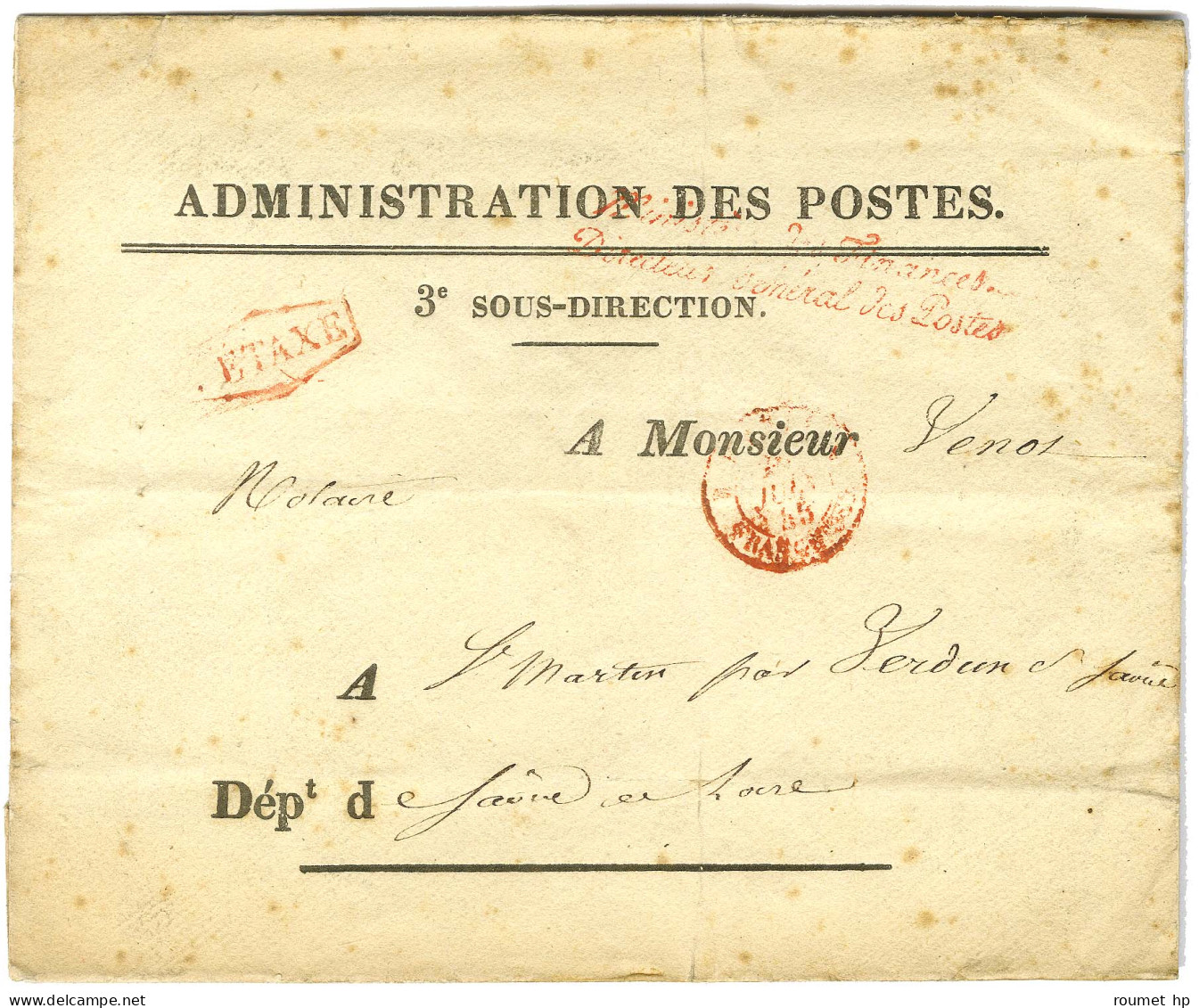 Enveloppe Imprimée De L'Administration Des Postes Adressée En Franchise à Saint Martin Par Verdun Sur Saône. Au Recto, M - Civil Frank Covers