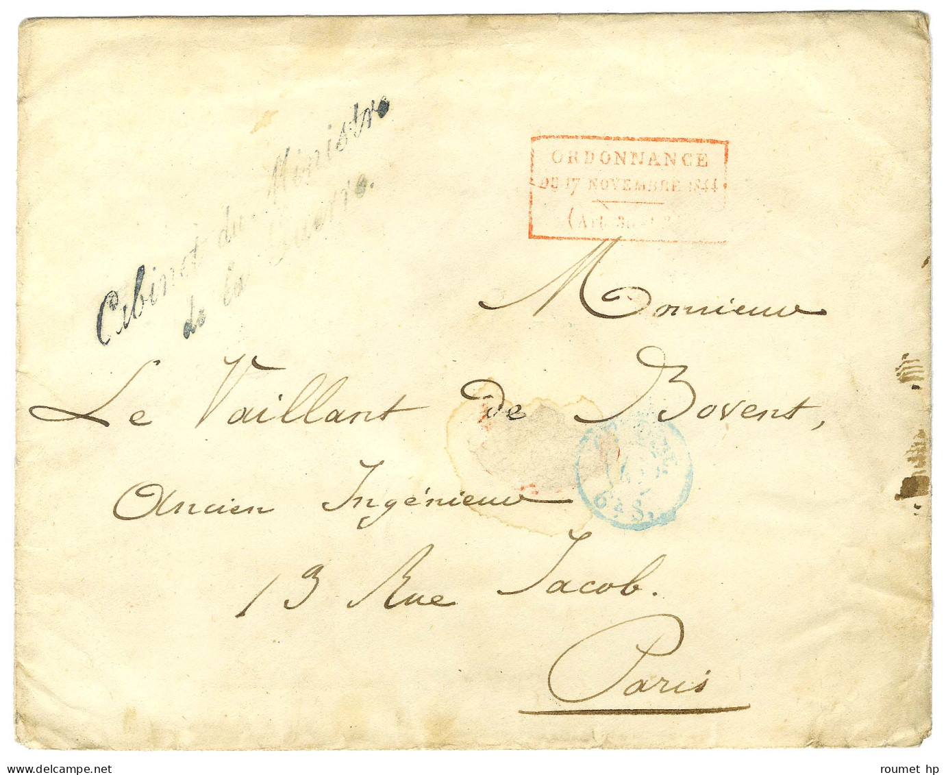 Enveloppe Sans Texte Datée 1825 Adressée à Paris. Au Recto, Cachet Rouge Encadrée De L'Ordonnance. - TB. - Civil Frank Covers