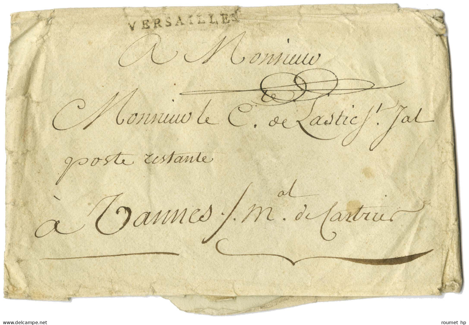 Contreseing De Franchise Manuscrit '' Maréchal De Castries '' Sur Enveloppe Sans Texte De Versailles Pour Vannes. - TB. - Civil Frank Covers