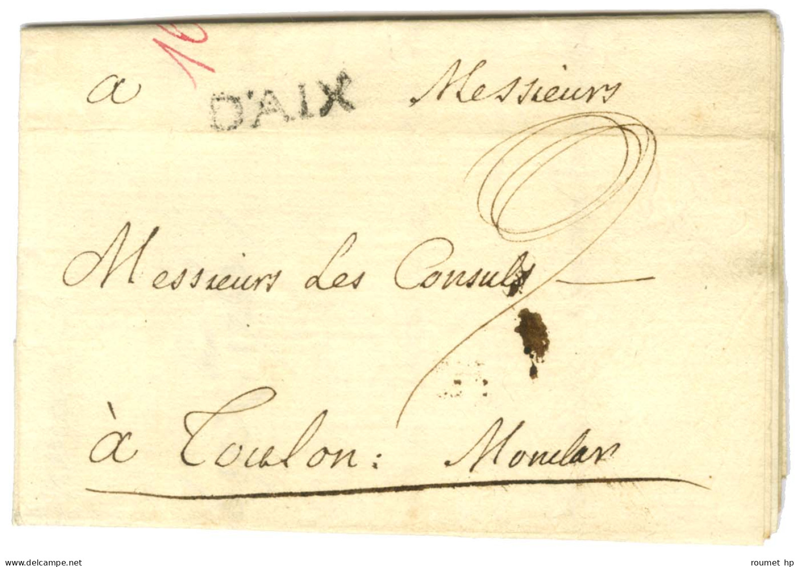 Contreseing De Franchise Manuscrit '' Monclar '' (Procureur Général Au Parlement D'Aix) Sur Lettre Avec Texte Daté D'Aix - Frankobriefe