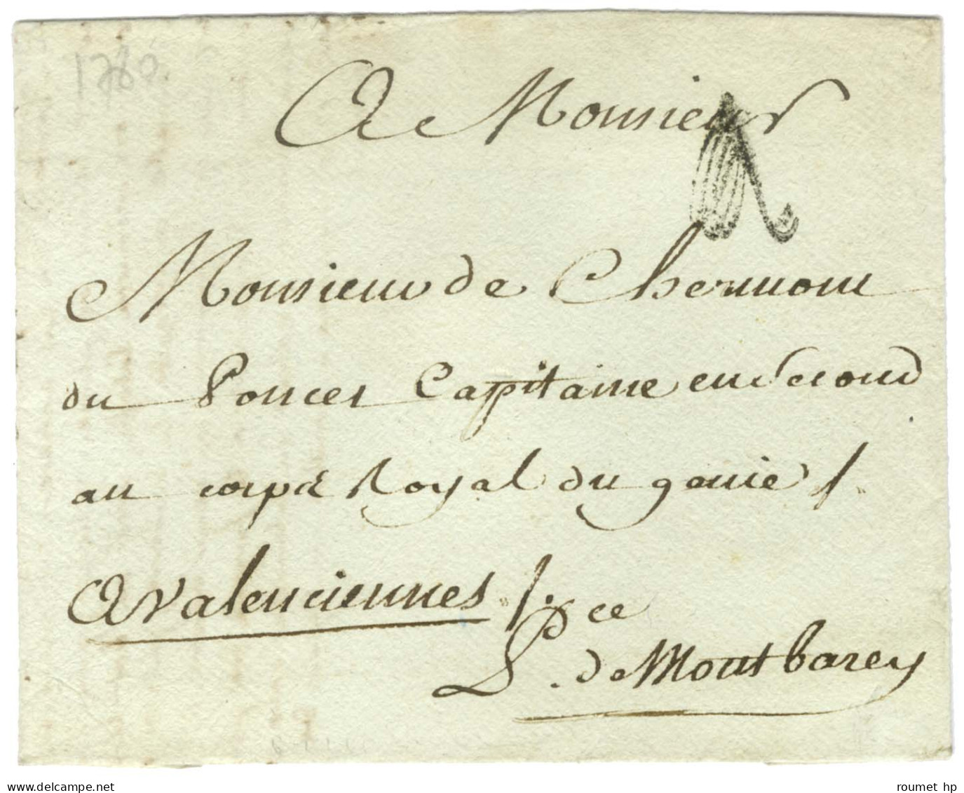 Contreseing De Franchise Manuscrit '' Pce De Montbarrey '' (Prince De Montbarrey, Secrétaire D'état à La Guerre) Sur Let - Cartas Civiles En Franquicia