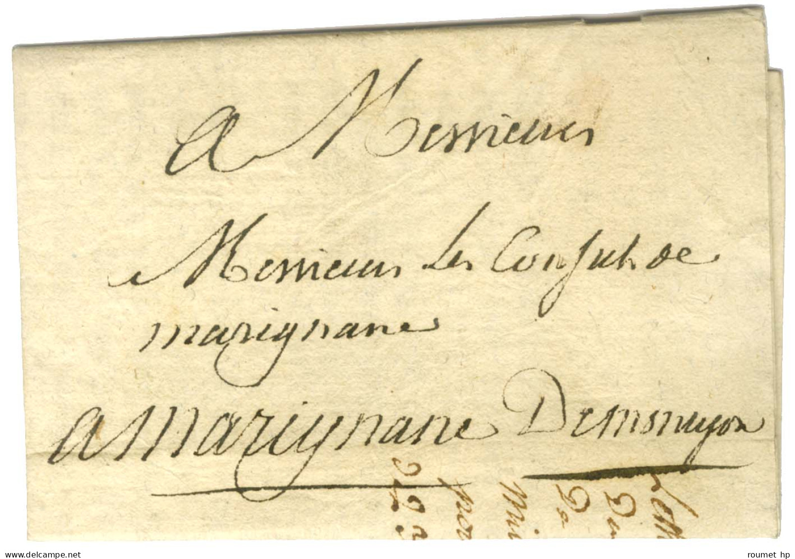 Contreseing De Franchise Manuscrit '' De Montyon '' Sur Lettre Avec Texte Daté D'Aix Le 31 Octobre 1772 Pour Marignane.  - Lettres Civiles En Franchise