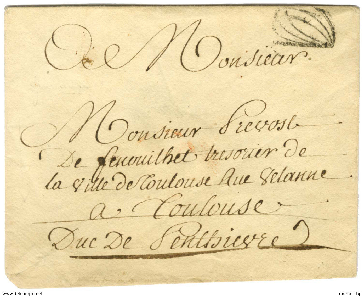 Contreseing De Franchise Manuscrit '' Duc De Penthièvre '' Sur Enveloppe Sans Texte De Paris Pour Toulouse. - TB / SUP. - Civil Frank Covers