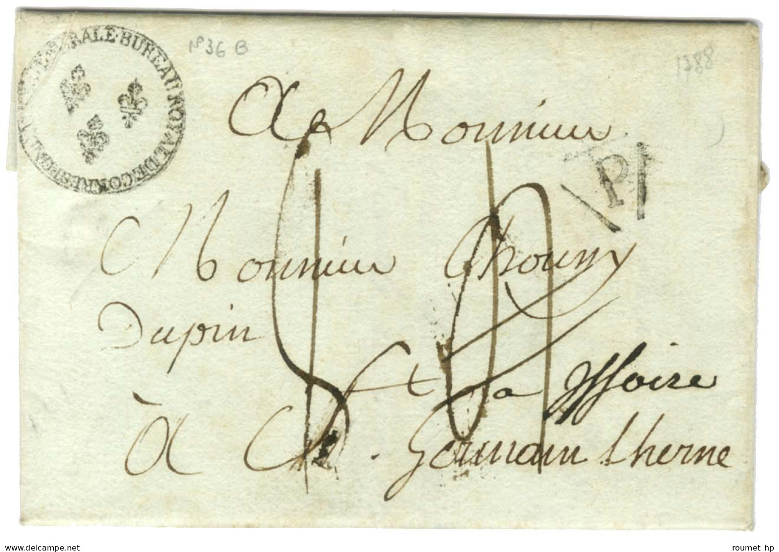 Marque Postale Ornée Fleurs De Lys BUREAU ROYAL DE CORRESPONDANCE GENERALE (S N° 9088) Sur Lettre Avec Texte Daté Du 10  - Unclassified