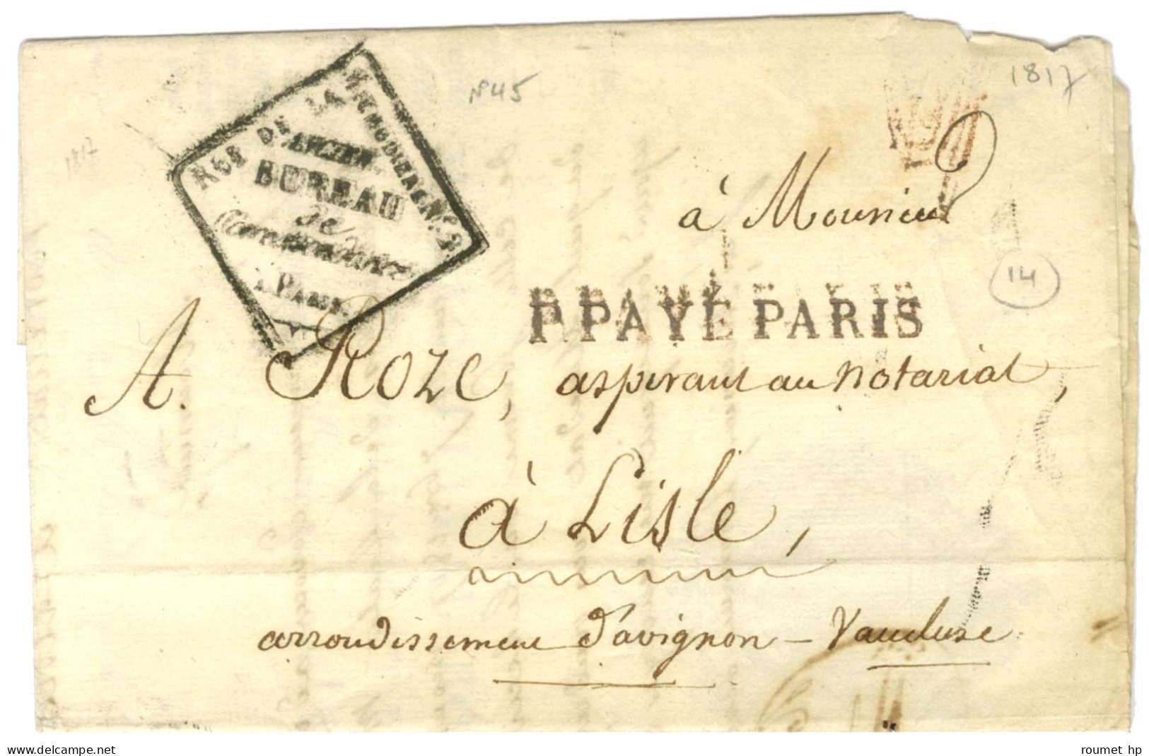 ANCIEN / BUREAU / DE / CORRESPONDANCE / A PARIS / RUE DE LA MICHODIERE N° 2 (S N° 9106) Sur Lettre Avec Texte Daté Du 2  - Sin Clasificación