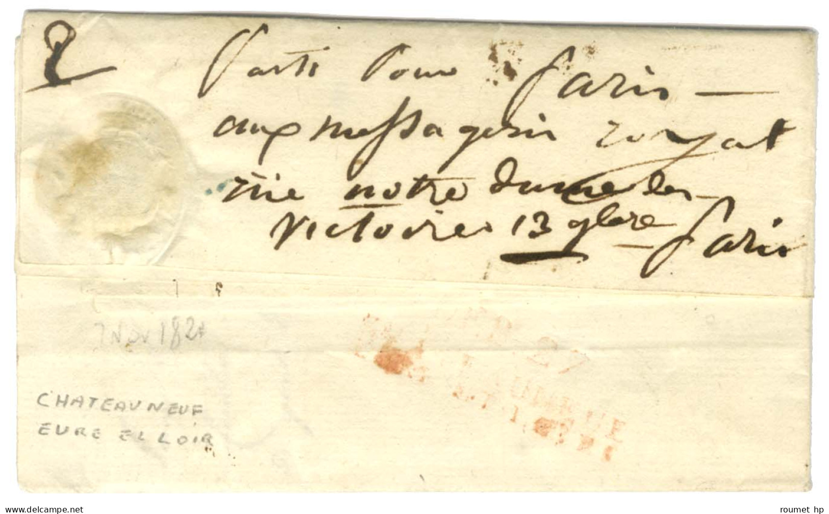 Mention Manuscrite Au Verso D'une Lettre Datée Du 7 Novembre 1824 De Broglie Pour Paris '' Partie Pour Paris Aux Message - Non Classificati