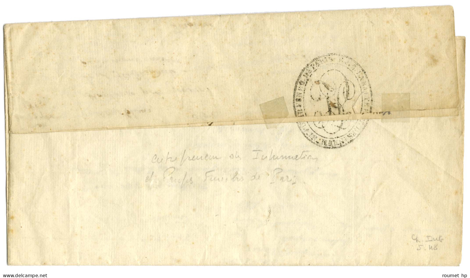 Marque Postale E.J.E.LABALTE ENT. DES INHUM. ET POMP. FUNEB. DE PARIS (S N° 9168) Au Verso D'une Lettre Imprimée Datée D - Zonder Classificatie