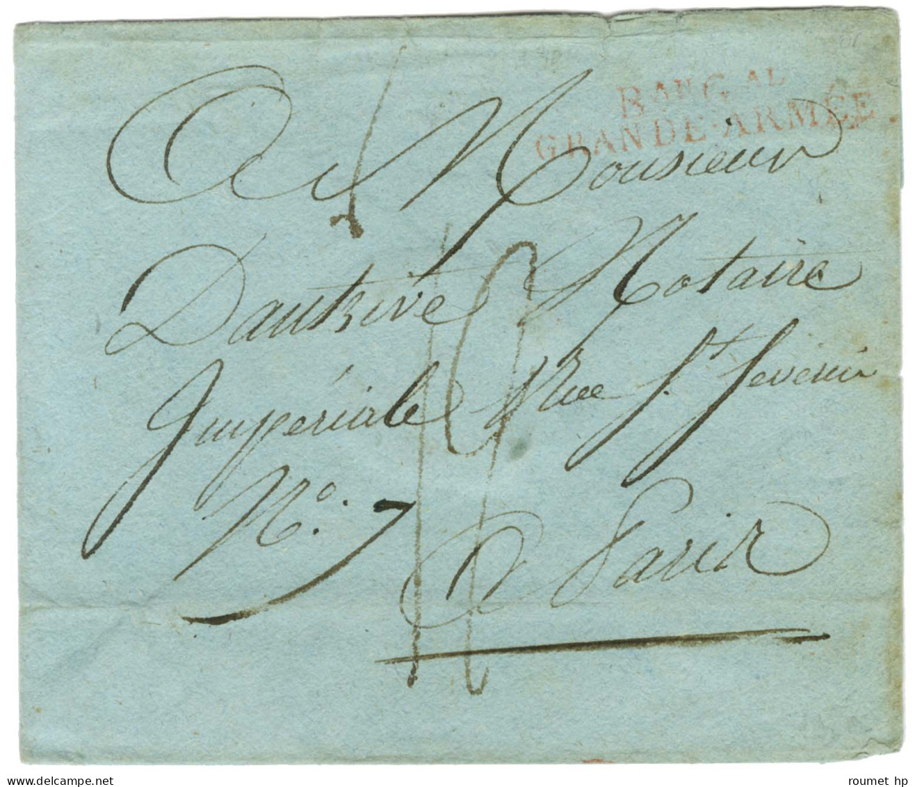 Bau Gal / GRANDE ARMEE Rouge Sur Enveloppe Sans Texte Daté Pour Paris. Au Verso, Càd D'arrivée 19 SEPT. 1812. - TB / SUP - Army Postmarks (before 1900)