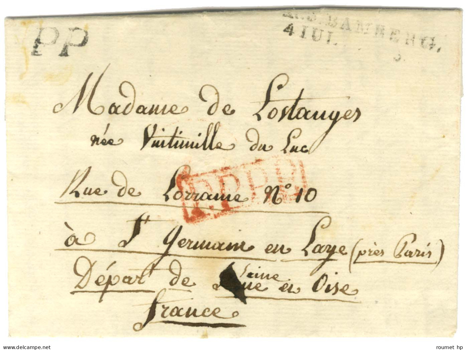 BAMBERG + P.P. Sur Lettre D'un Soldat Avec Très Bon Texte Daté Du 6 Juillet 1813 Adressée à Saint Germain En Laye Par La - Marques D'armée (avant 1900)