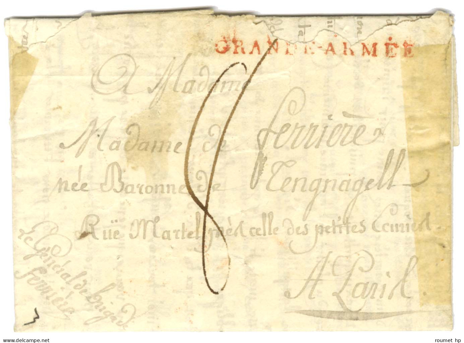 Marque Rouge De La Grande Armée Sur Lettre Avec Très Bon Texte Daté De Varsovie Le 1er Janvier 1812 Pour Paris. Au Recto - Sellos De La Armada (antes De 1900)