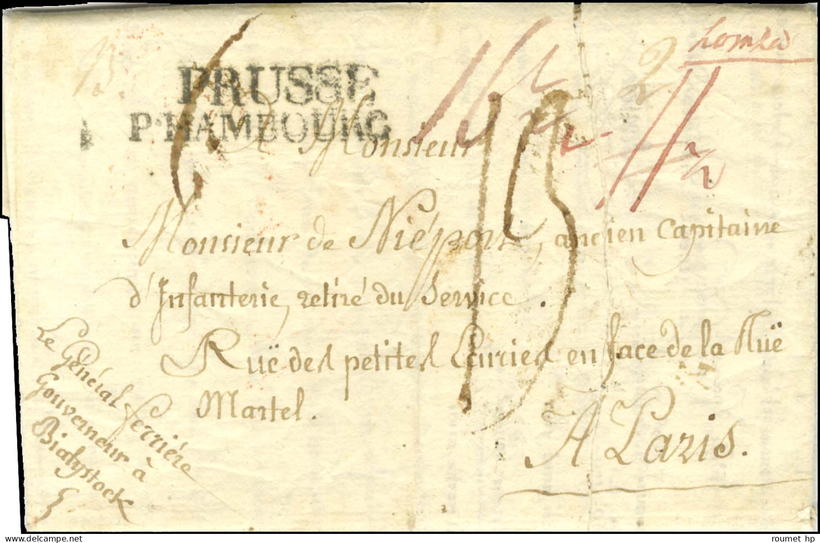 PRUSSE P HAMBOURG Sur Lettre Avec Très Bon Et Long Texte De 7 Pages Daté De Bialystock Ce 20 Août 1812 (en-tête Manuscri - Sellos De La Armada (antes De 1900)