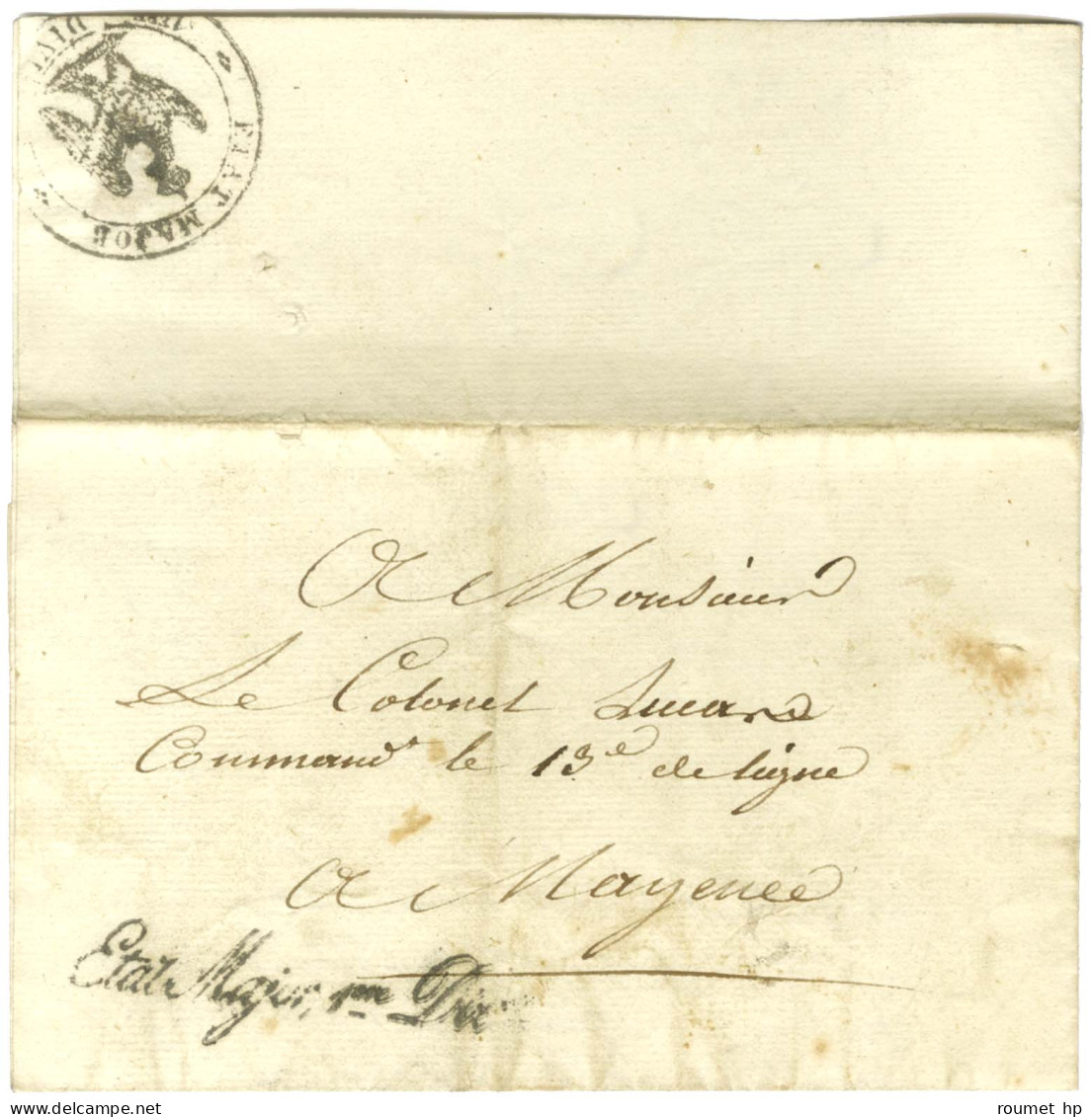 ' Etat Major 1ere Div ' Sur Lettre Avec Texte Daté De Mayence Le 21 Novembre 1813 Adressée Localement. - TB. - Army Postmarks (before 1900)