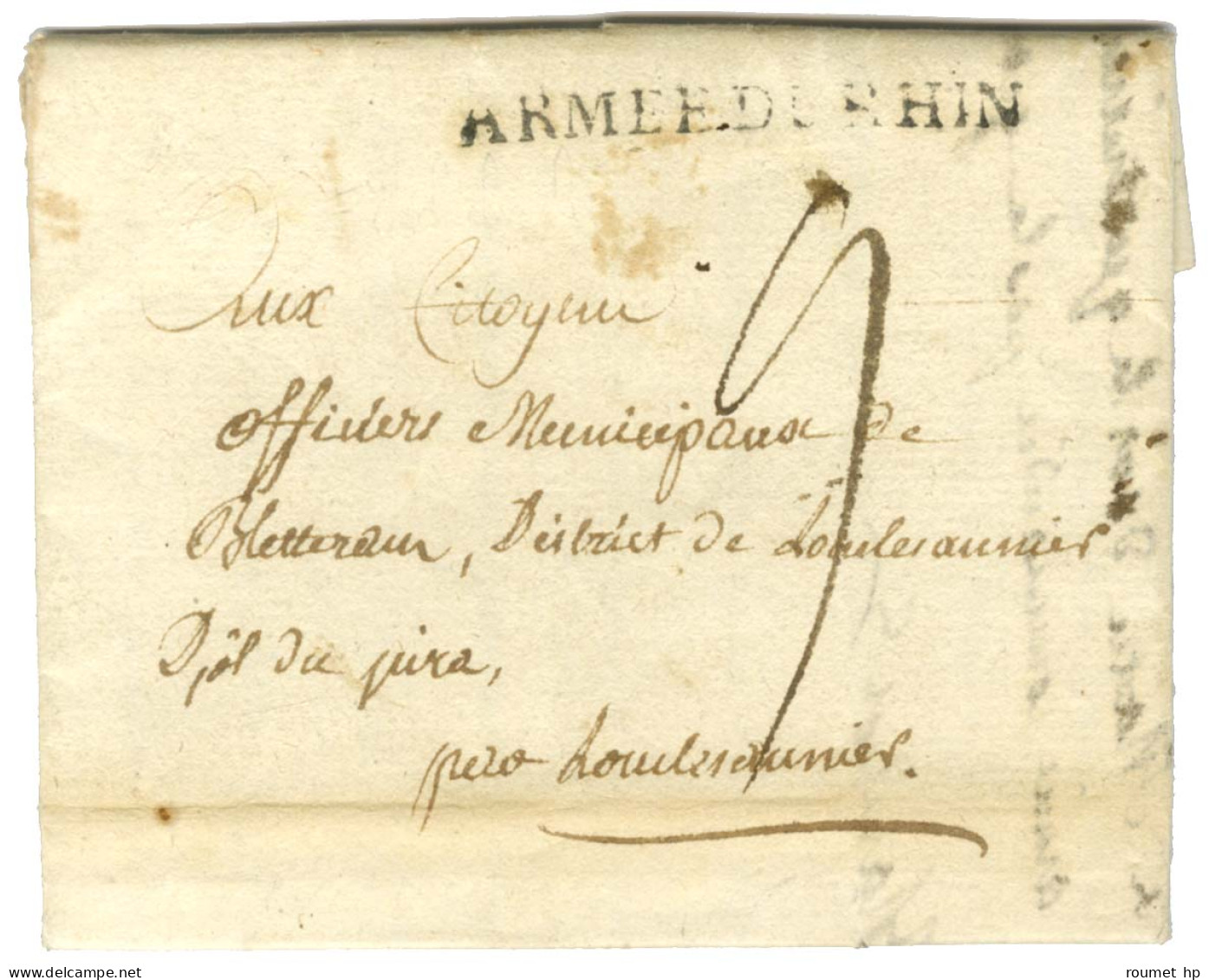 ARMEE DU RHIN (variété Petit U) Sur Lettre Avec Texte Daté Fichelach Le 28 Novembre An 1 Pour Lons Le Saulnier. - TB. - Army Postmarks (before 1900)