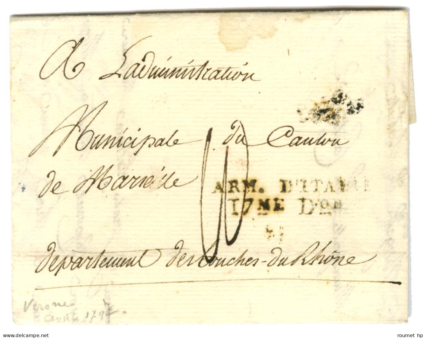 ARM. D'ITALIE / 17me Don Sur Lettre Avec Texte Daté De Vérone Le 24 Thermidor An 5 Pour Marseille. - TB. - Armeestempel (vor 1900)