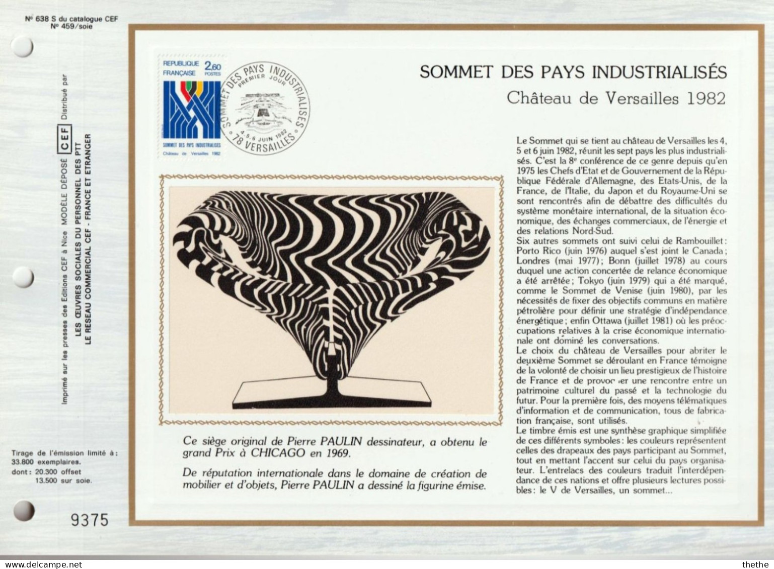 FRANCE - Sommet Des Pays Industrialisés. Château De Versailles - Synthése Graphique - N° 638 Du Catalogue CEF - 1980-1989